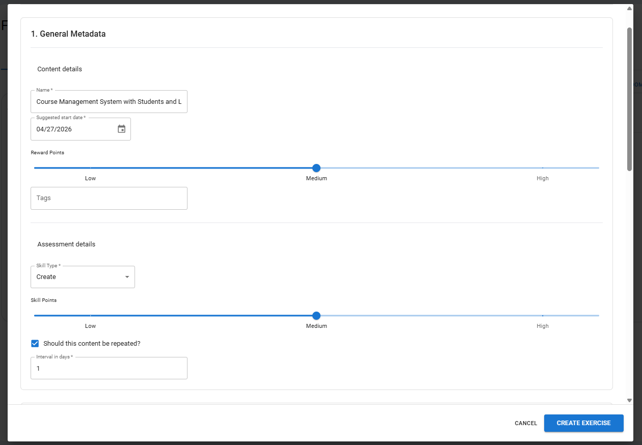 Pop-Up Create Uml Assignment Metadata