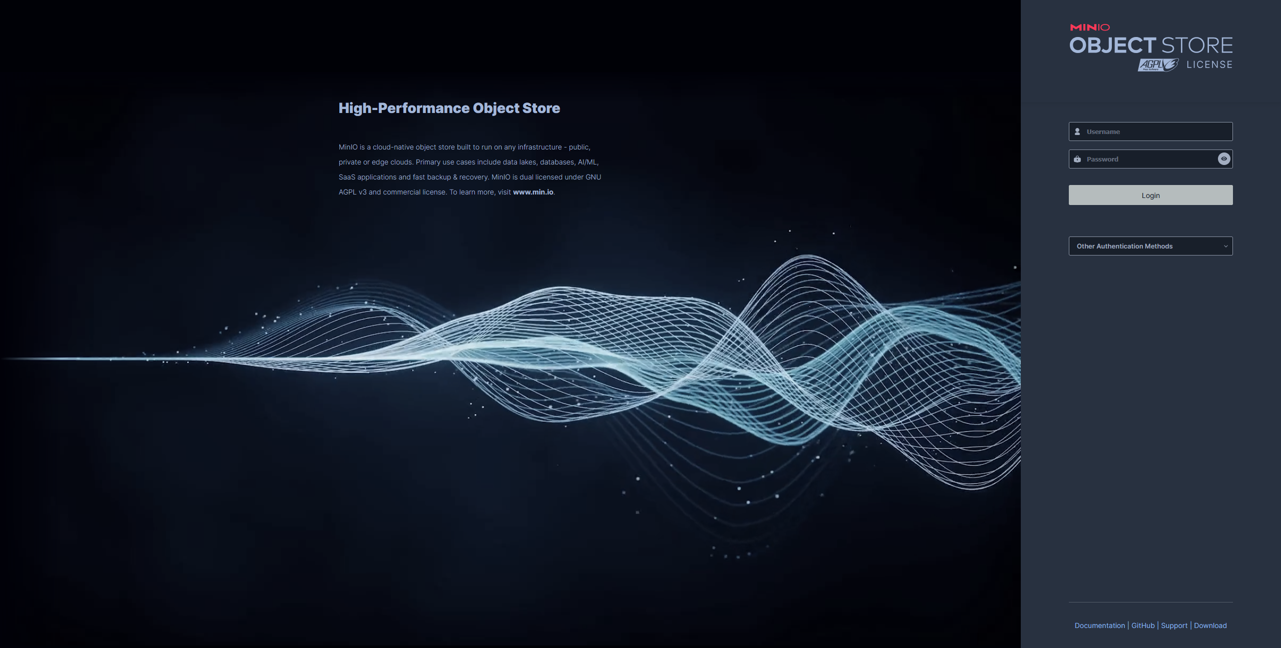 Minio login page